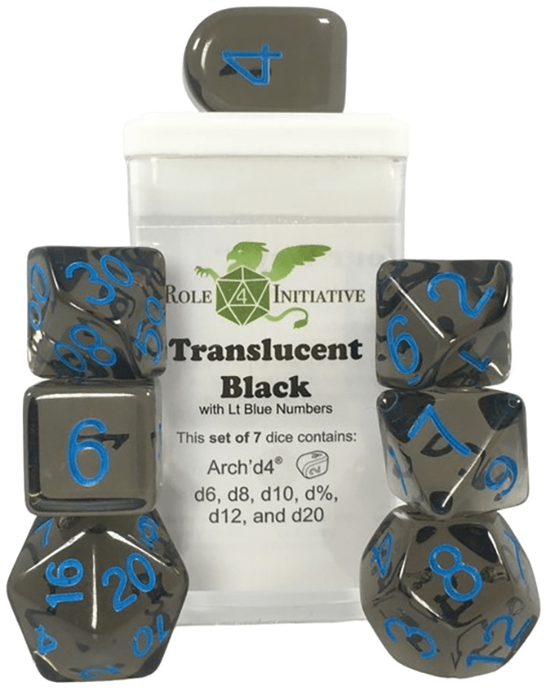 Set 7 dice w/ Arch'd4: Translucent Black w/ Lt Blue1