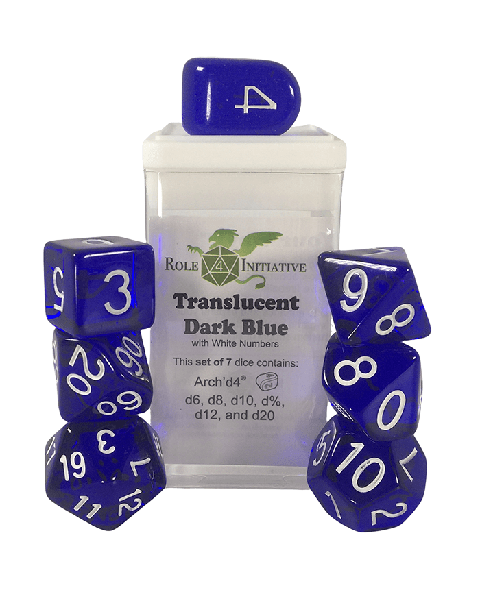 Set 7 dice w/ Arch'd4: Translucent Dark Blue w/ White1