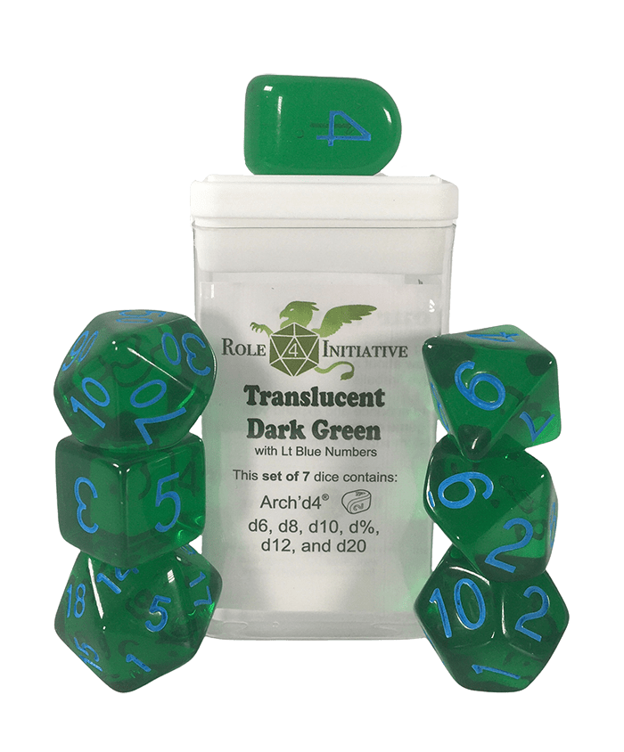 Set 7 dice w/ Arch'd4: Translucent Dark Green w/ Lt Blue1