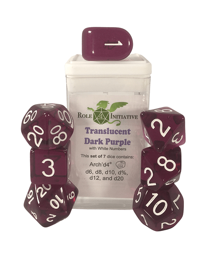 Set 7 dice w/ Arch'd4: Translucent Dark Purple w/ White1