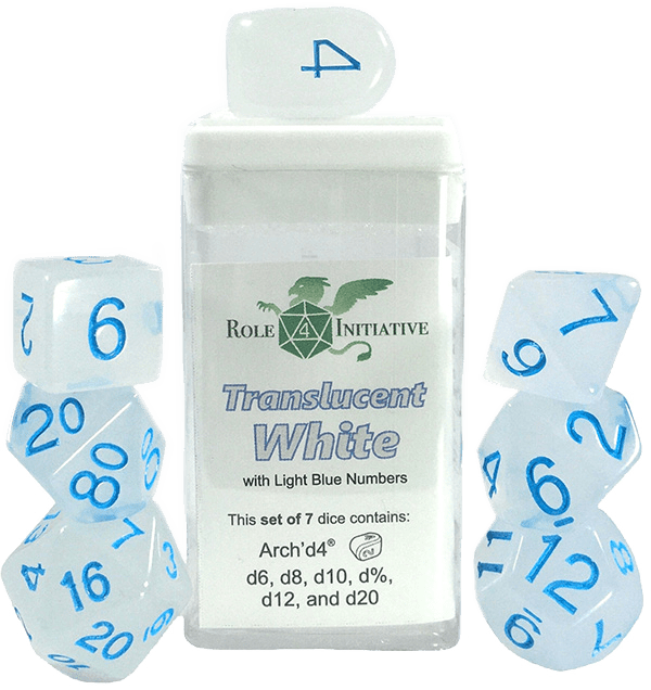 Set 7 dice w/ Arch'd4: Translucent White w/ Blue1