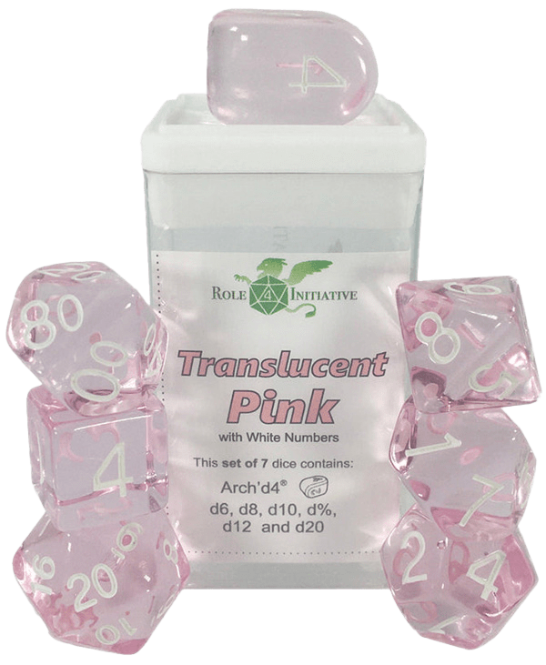 Set 7 dice w/ Arch'd4: Translucent Pink w/ White1