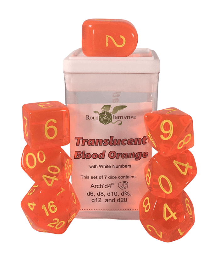 Set 7 dice w/ Arch'd4: Translucent Blood Orange w/ Yellow1