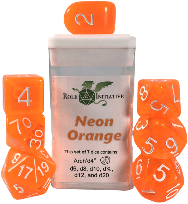 Set 7 dice w/ Arch'd4: Translucent Neon Orange1