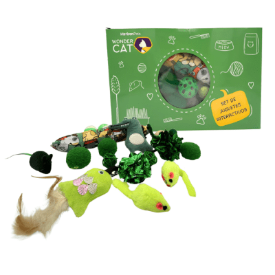 KIT 15 JUGUETES VERDES PARA GATO1