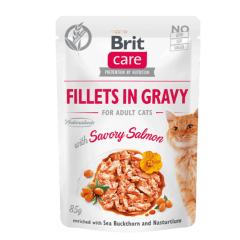 BRIT CARE CAT POUCH - FILLETS IN GRAVY WITH SAVORY SALMON 85G