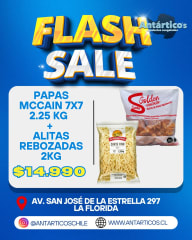 PACK PAPAS MCCAIN 7X7 2.25 KG + ALITAS REBOZADAS SADIA 2 KG