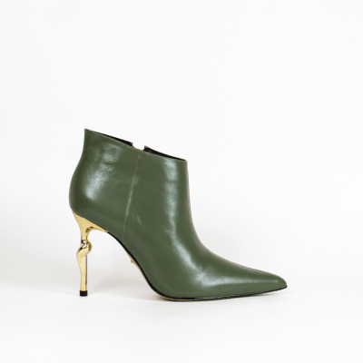 BOTIN CUERO VERDE OLIVA TACO ORO2