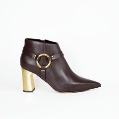 BOTIN CUERO CHOCO TACO DORADO