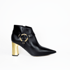 BOTIN CUERO NEGRO TACO DORADO