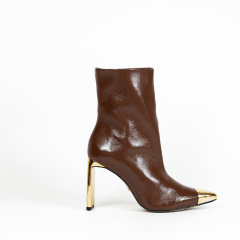 BOTIN CUERO GLAM CHOCO PUNTA DORADA