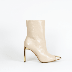 BOTIN CUERO NUDE GLAM PUNTA DORADA