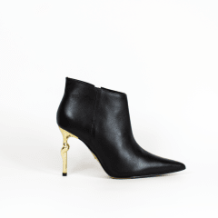 BOTIN CUERO NEGRO TACO ORO