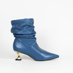 BOTIN CUERO DENIM TACO ORO