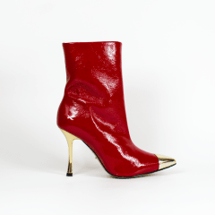 BOTIN CUERO ROJO GLAM PUNTA ORO