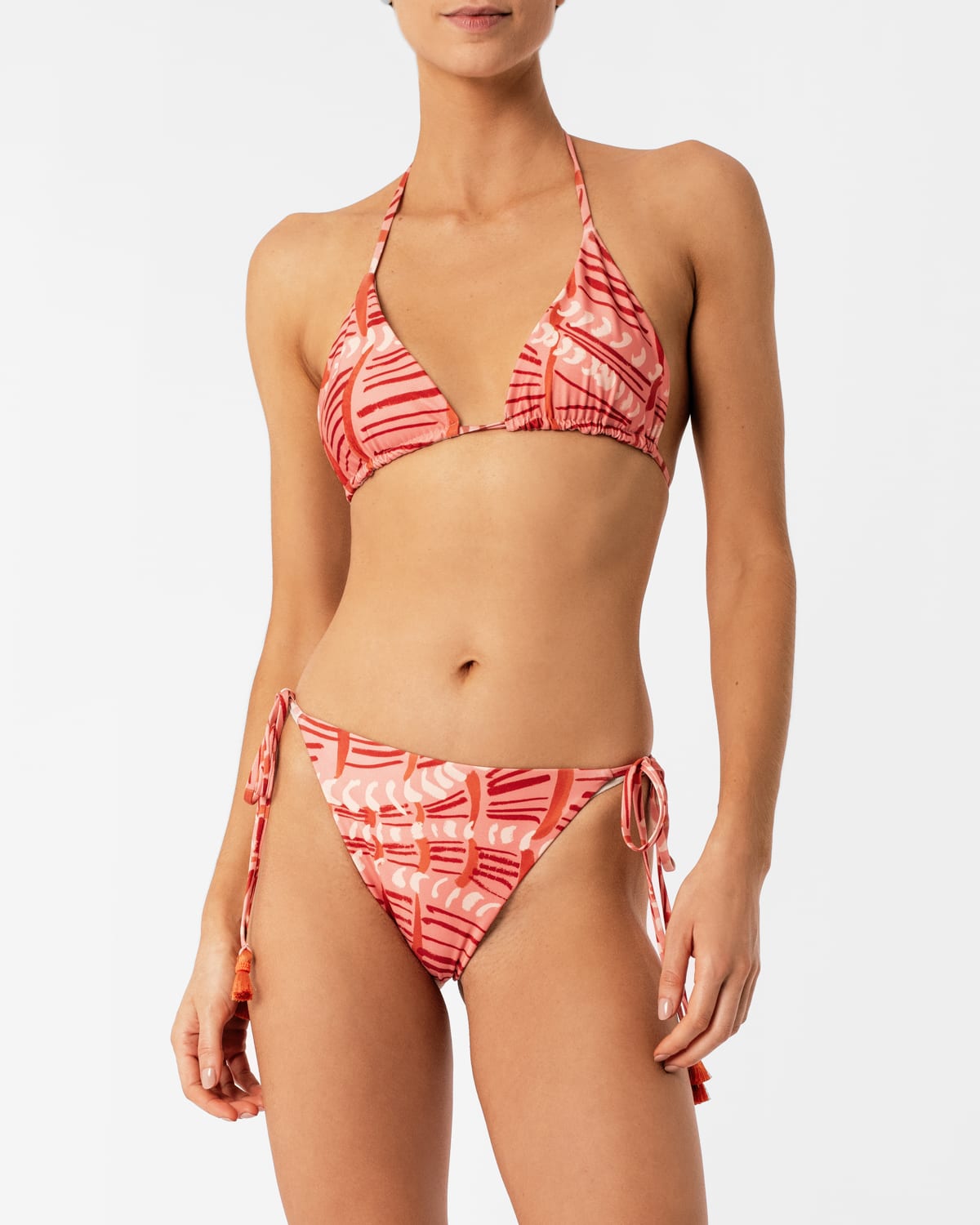 Top de bikini triángulo estampado Bimori Pink Sabbia2
