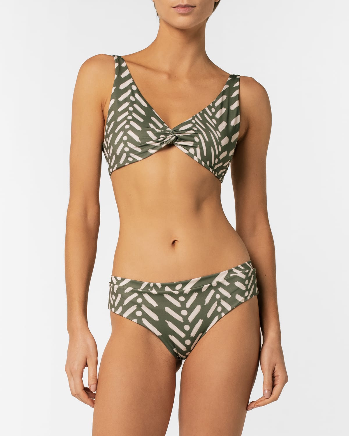 Top de bikini escote V con nudo delantero Sofía Green linee2