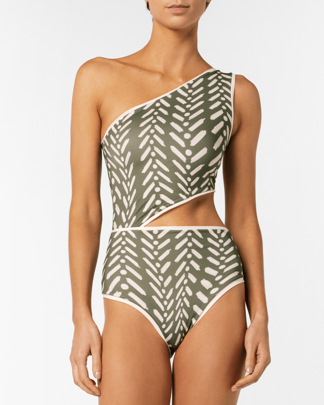 Traje de baño entero asimétrico de un hombro Raisa Green Linee2