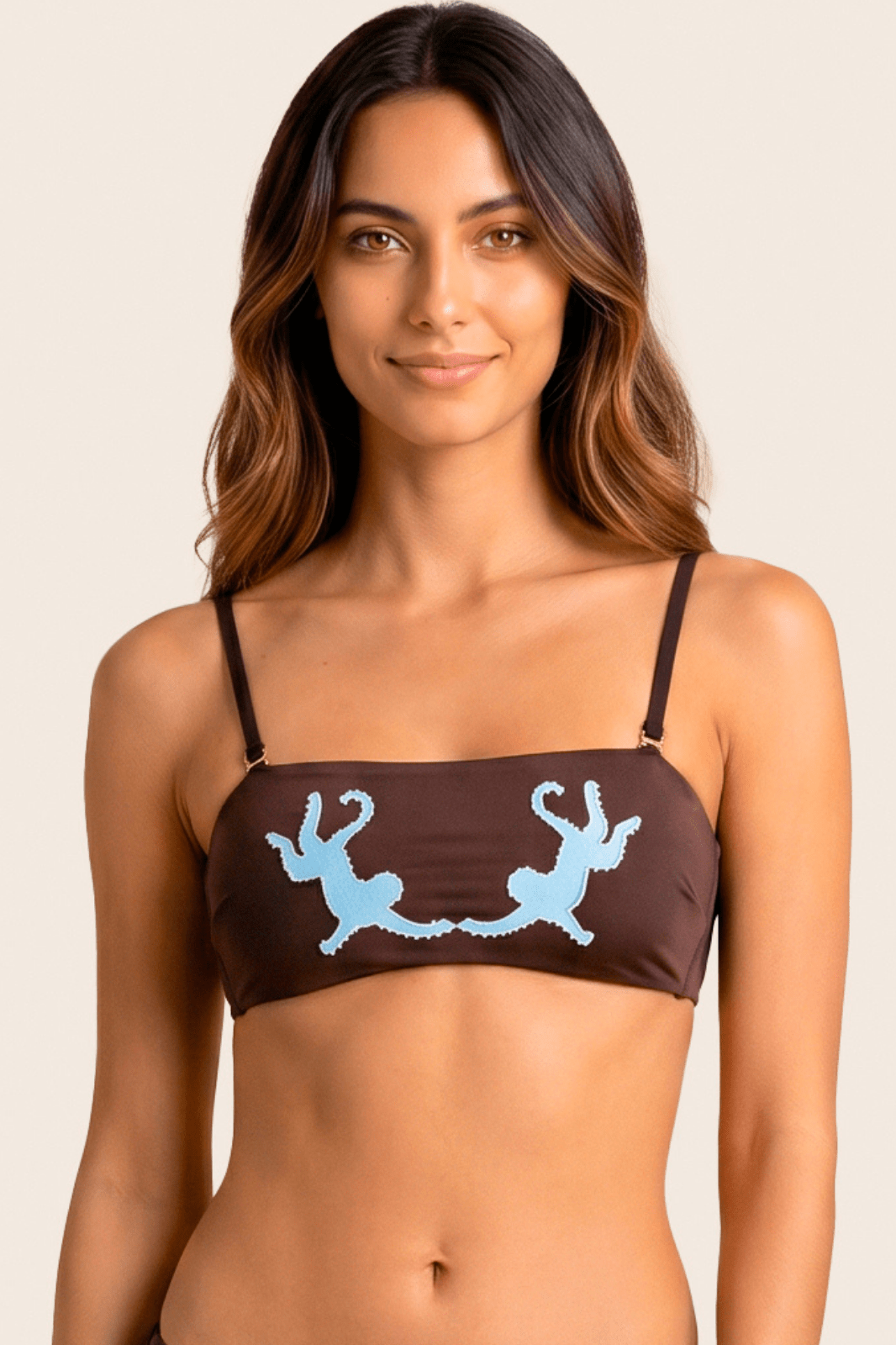 Top de Bikini Strapless Café con Tirantes Removibles OndadeMar 21474/70011