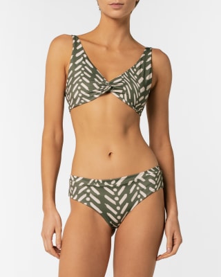 Top de bikini escote V con nudo delantero Sofía Green linee