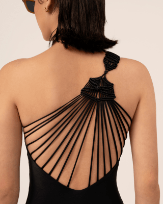 Traje de Baño Entero Mujer Asimétrico Negro con Macramé OndadeMar 23323/8000
