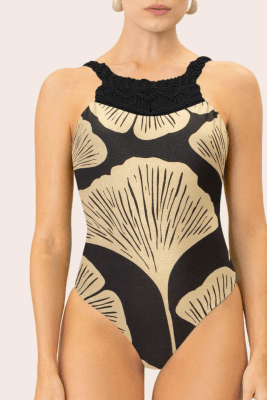 Traje de Baño Entero Mujer Escote Alto Macramé Estampado OndadeMar 23340/BLI