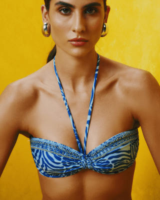 Top de Bikini Bandeau Azul con Bordado OndadeMar 21479/IZ