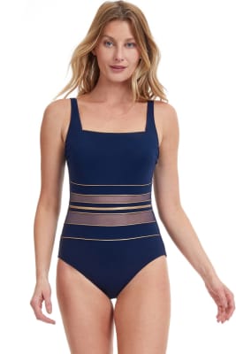 Traje de baño Entero Gottex AZUL con dorado y transparencias elegantes