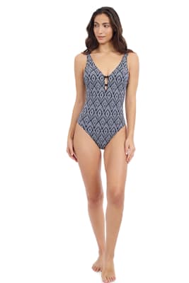 Traje de baño entero escote V control abdomen con detalle en el escote