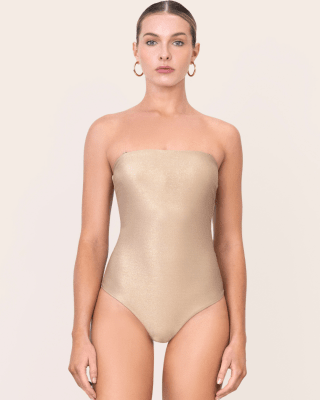 Traje de baño entero dorado strapless con tirantes removibles Carla OndadeMar 2360/9000