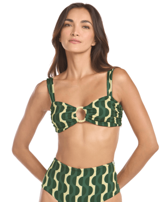 Top de bikini verde estampado 