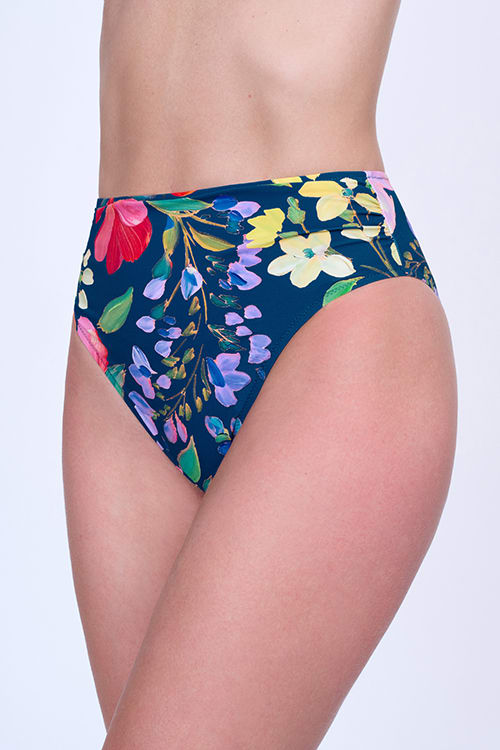 Calzón de bikini Gottex cintura alta estampado azul con flores1