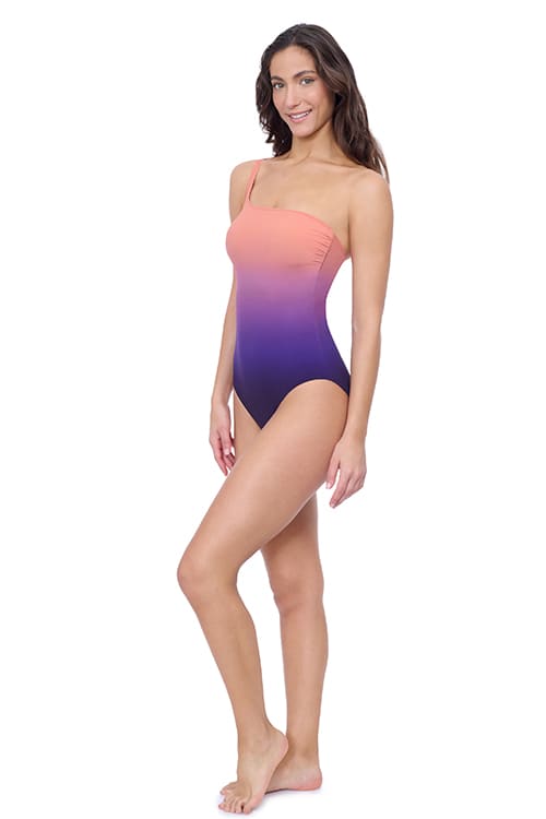 Traje de baño entero asimétrico con control de abdomen Purple1
