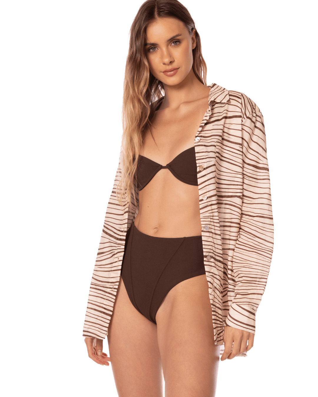 Camisa de algodón Arabella color crudo con estampado cocoa2