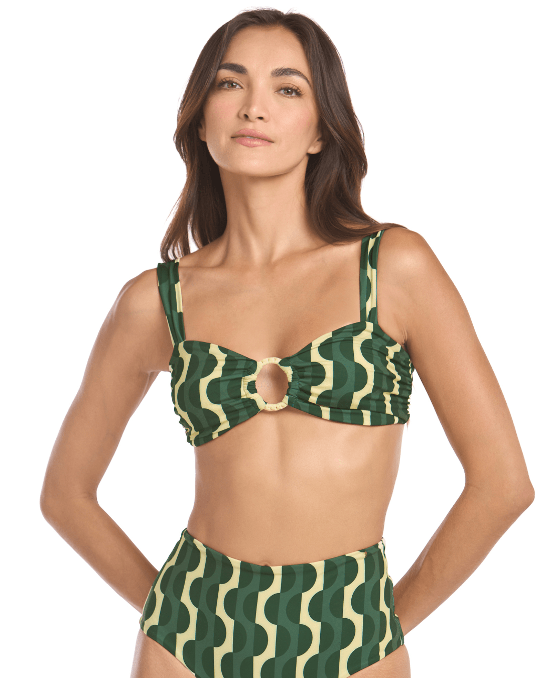 Top de bikini verde estampado 
