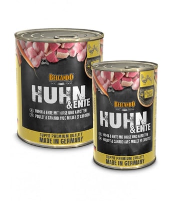 Lata BELCANDO Pollo con pato, mijo y zanahorias