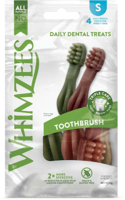Snack dental Whimzees forma de cepillo S. Bolsa de 4 Unidades
