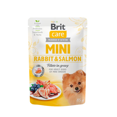 BRIT CARE mini Rabbit & Salmon fillets in gravy 85G