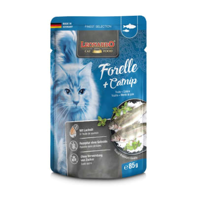 Leonardo pouch Trucha Y Hierba Gatera alimento húmedo para gatos 85Gr