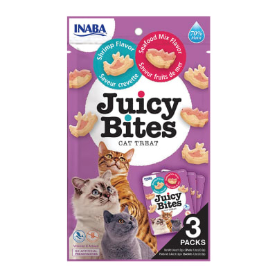 Churu Juicy Bites Camarón y Mariscos - Paquete de 3 Sobres
