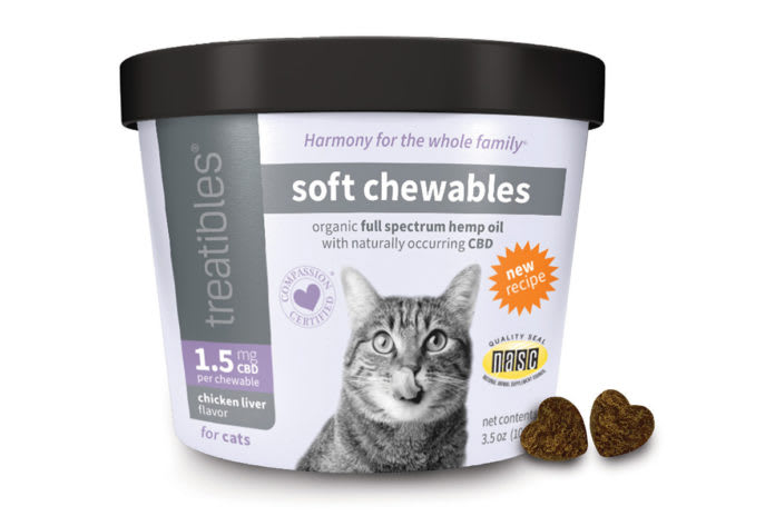 Snack blando 1,5 mg CBD para gato sabor pollo, Treatibles3