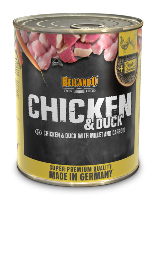 Lata BELCANDO Pollo con pato, mijo y zanahorias2