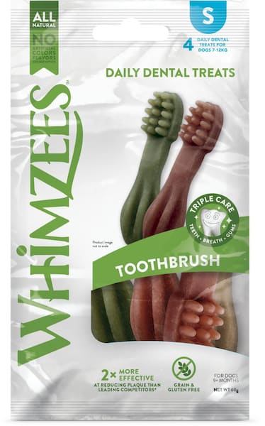 Snack dental Whimzees forma de cepillo S. Bolsa de 4 Unidades1