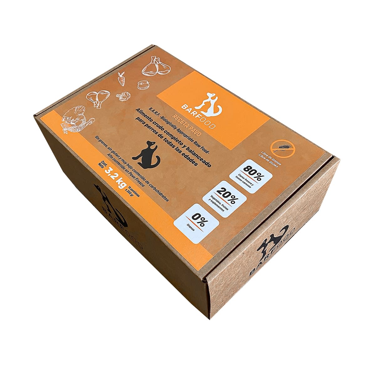 Alimento Barf Crudo Perro - Pavo caja 16X200 Gr (3,2 Kg)1
