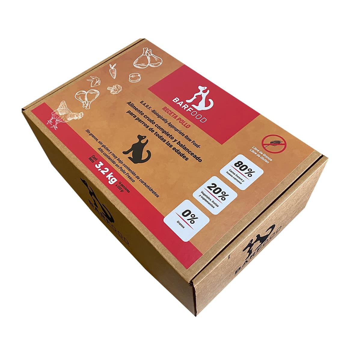 Alimento Barf Crudo Perro - Pollo Caja 16X200 Gr (3,2 Kg)1