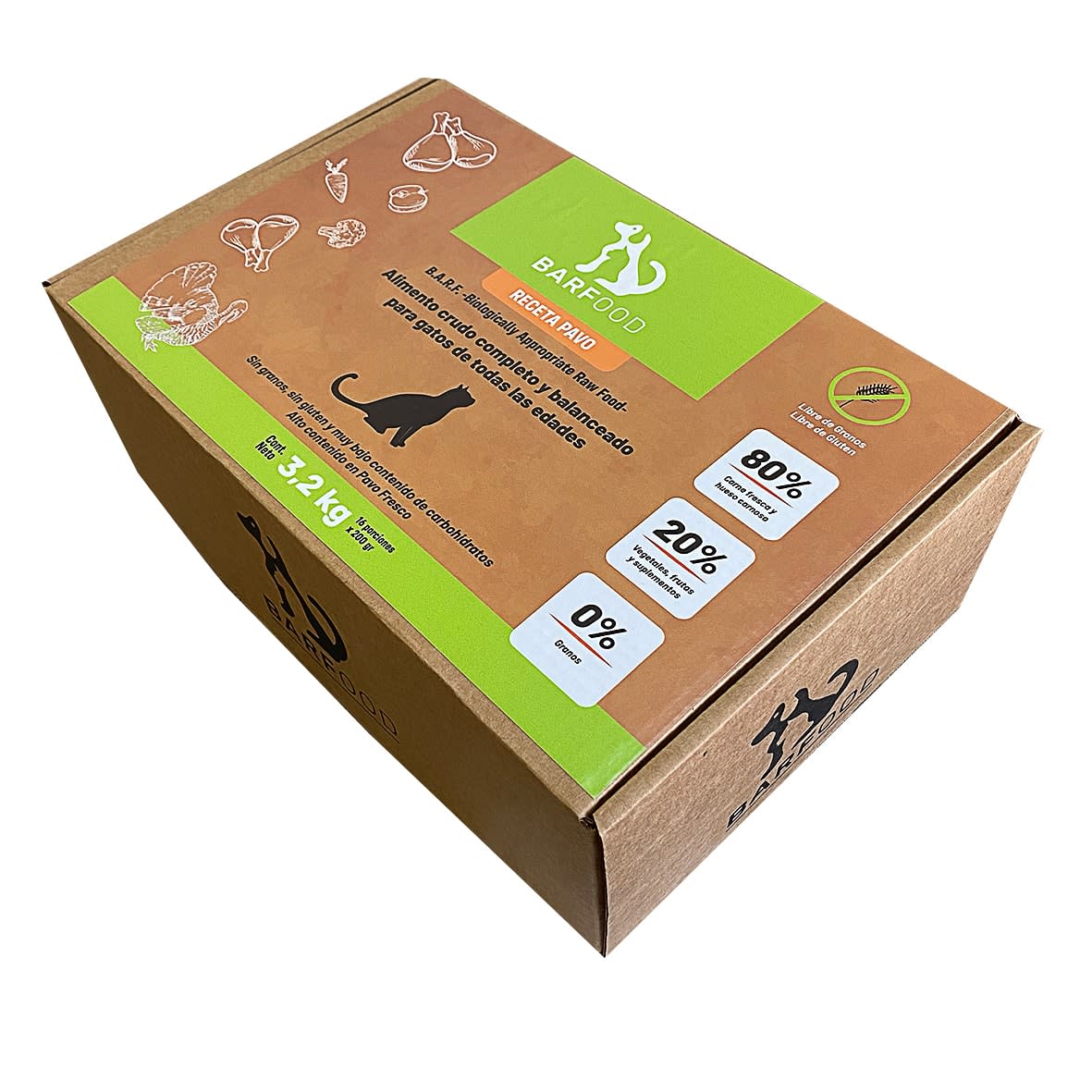 Alimento Barf Crudo - Gato Pavo Caja 16X200 Gr (3,2 Kg)1
