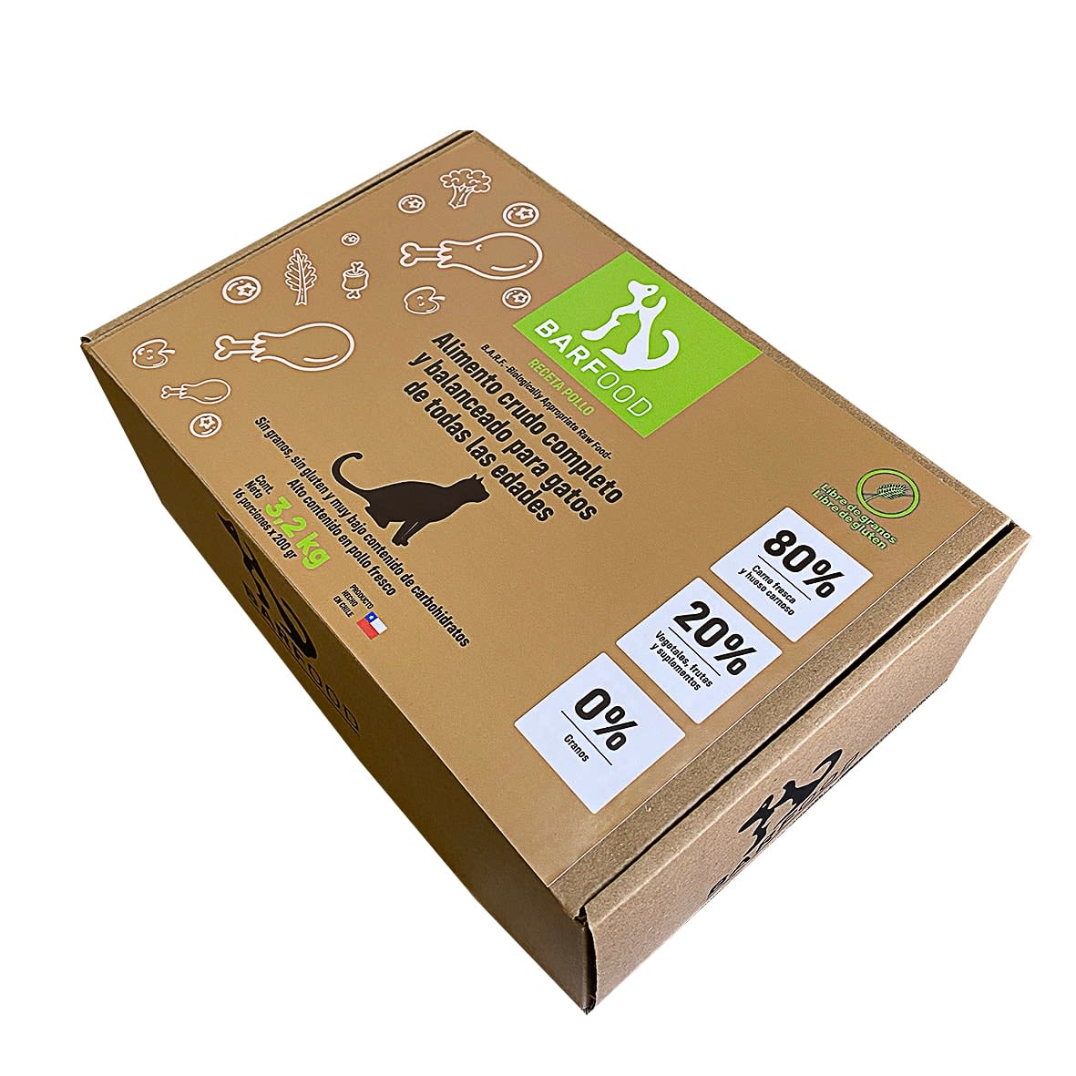 Alimento Barf Crudo para Gato - Pollo Caja 16X200Gr1