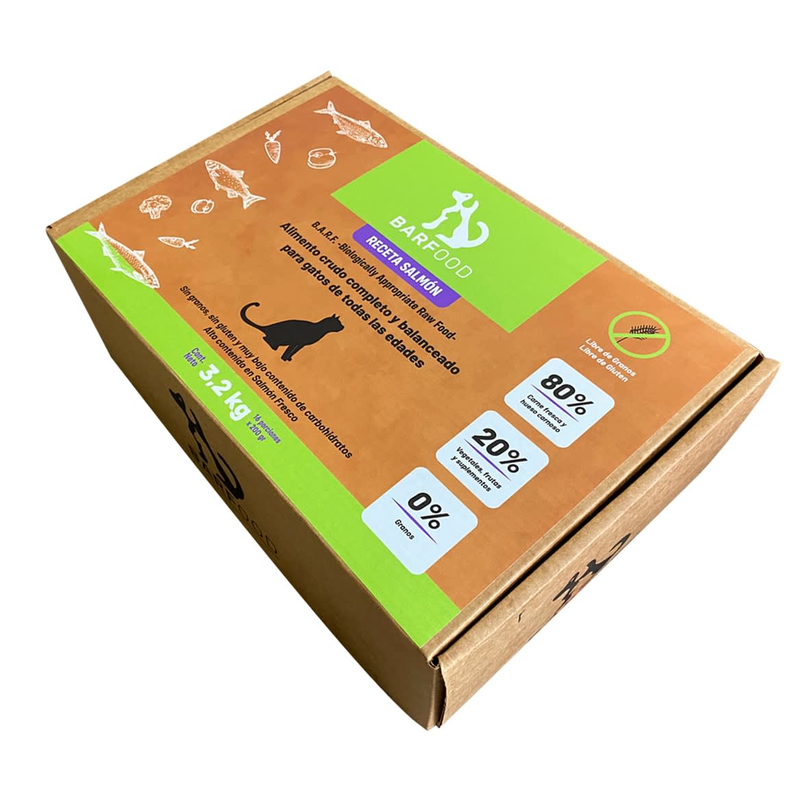 Alimento Barf Crudo Gato - Salmón Caja 16X200 Gr (3,2 Kg)1