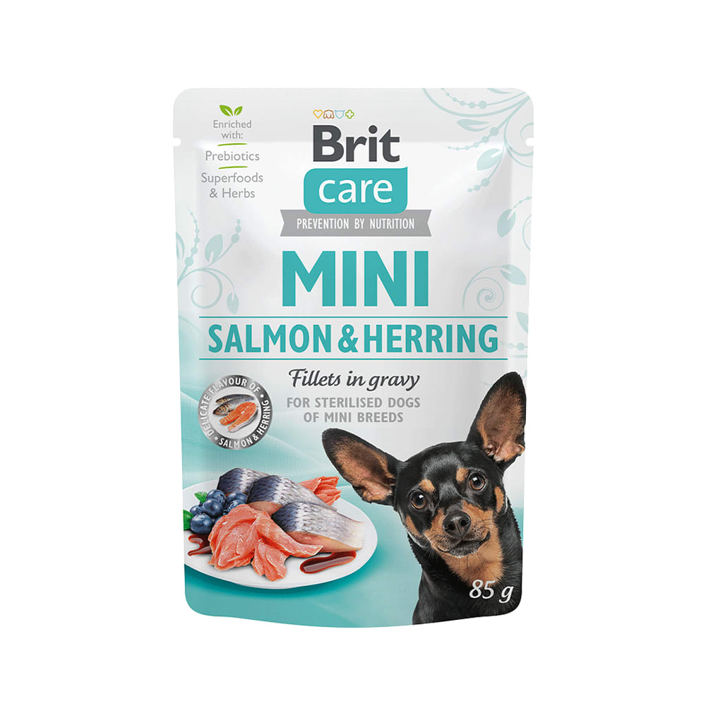 BRIT CARE mini Salmon & Herring Sterilized fillets in gravy 85 G2