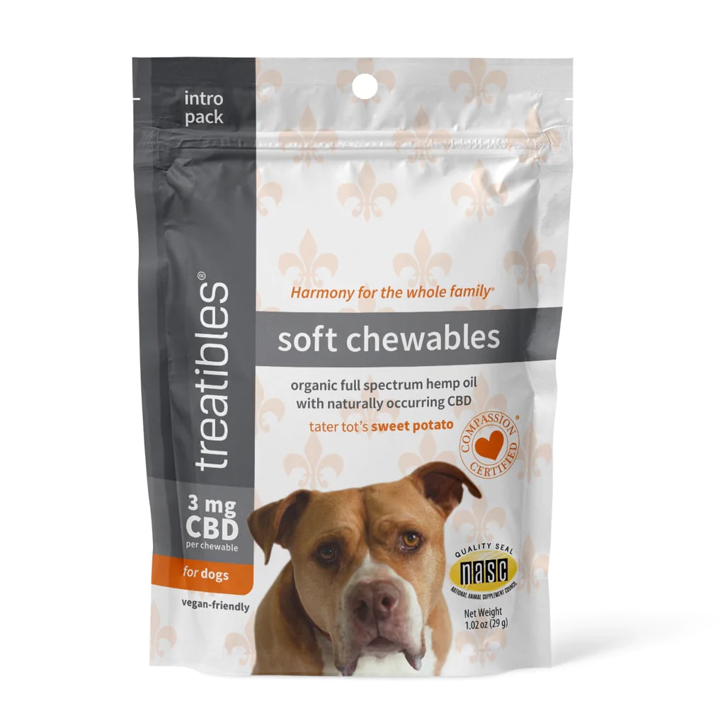 Snack blando 3 mg CBD sabor camote para perro, Treatibles2